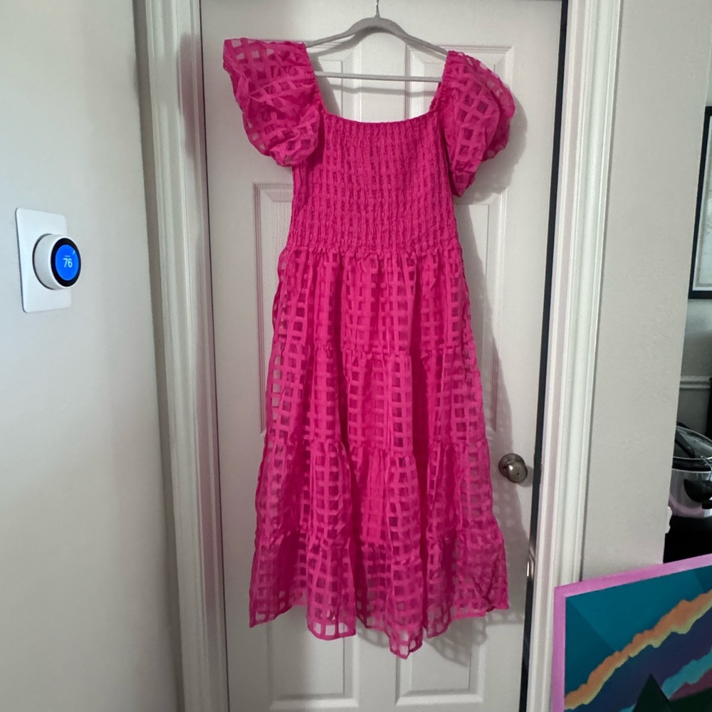 PrettyGarden Pink dress with Puffy sleeves and square neck